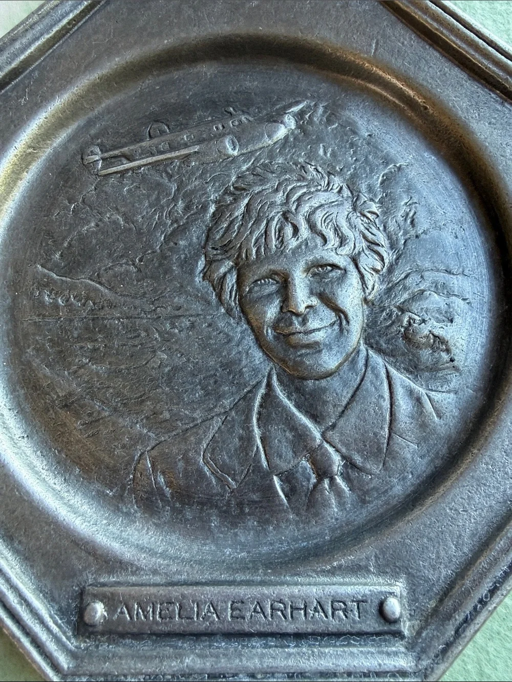Vintage Set of 4 Octagonal Pewter Commemorative Wall Plates - Aviation Pioneers